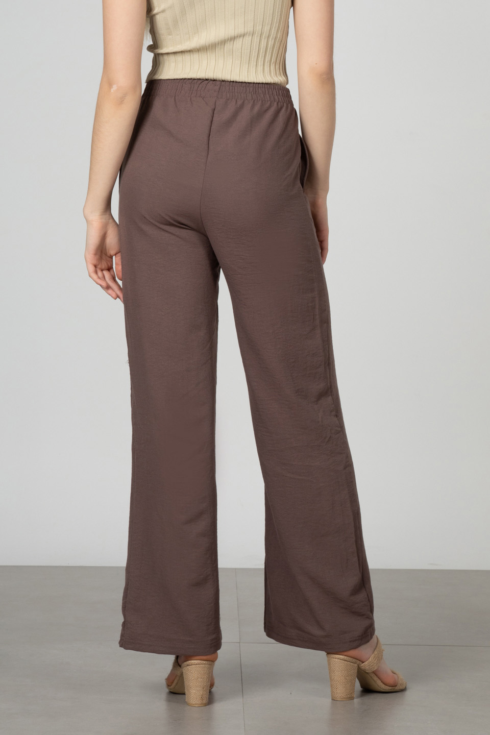 Beli lastikli bol paça pantolon-DVN0161 K.Kahve