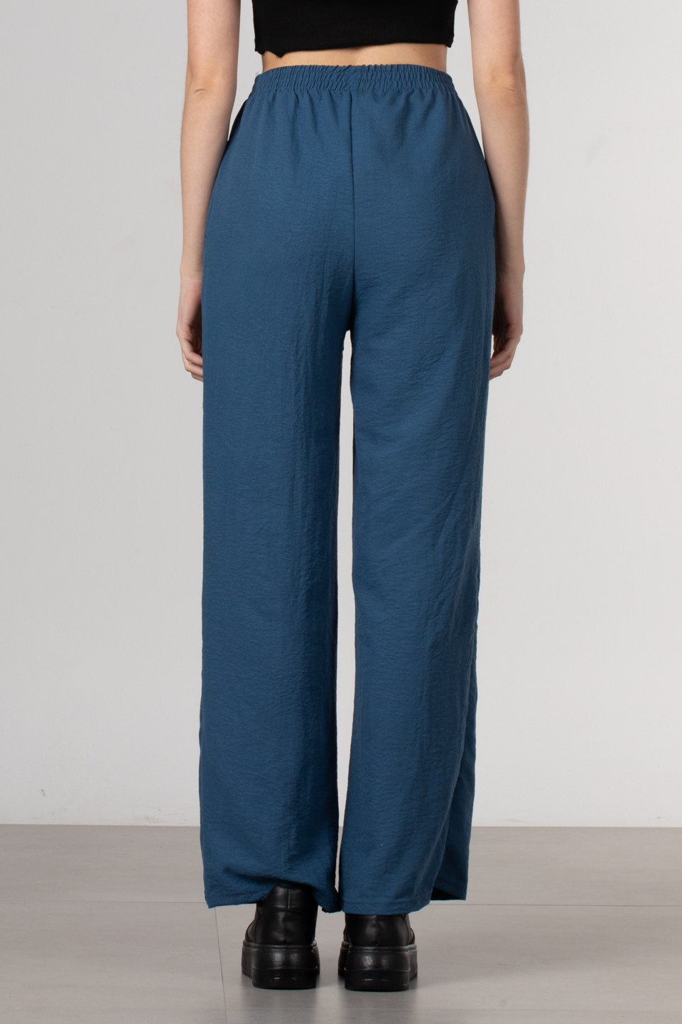 Beli lastikli bol paça pantolon-DVN0161 İndigo