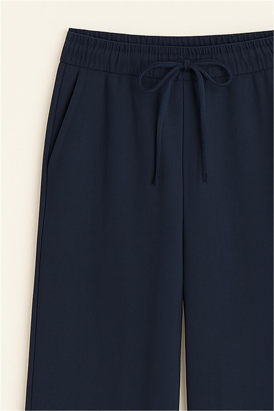 Beli Lastikli Bol Paça Pantolon - Lacivert