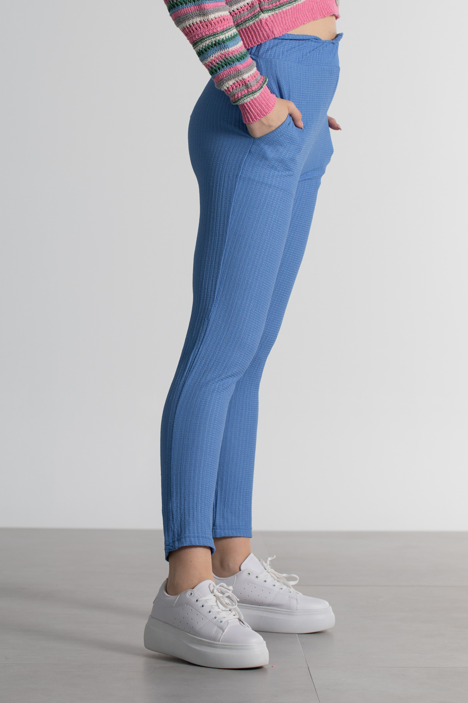 Beli lastikli bürümcük pantolon-3490 Mavi