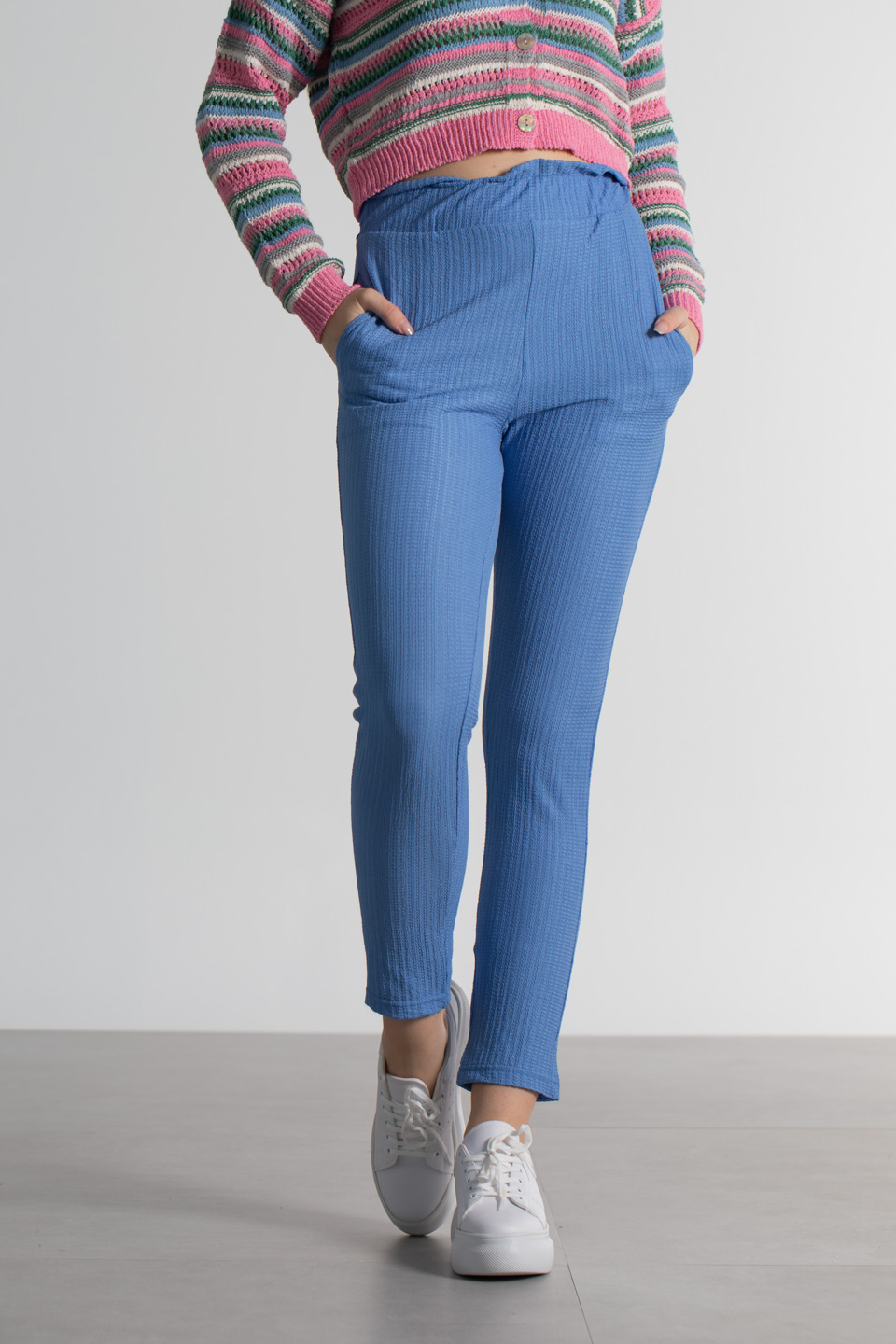 Beli lastikli bürümcük pantolon-3490 Mavi