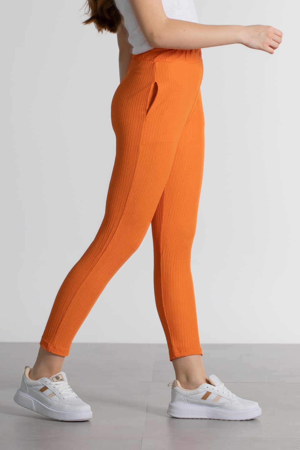 Beli lastikli bürümcük pantolon-3490 Oranj