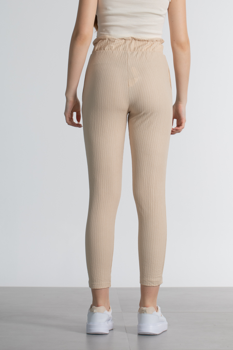 Beli lastikli bürümcük pantolon-3490 Taş
