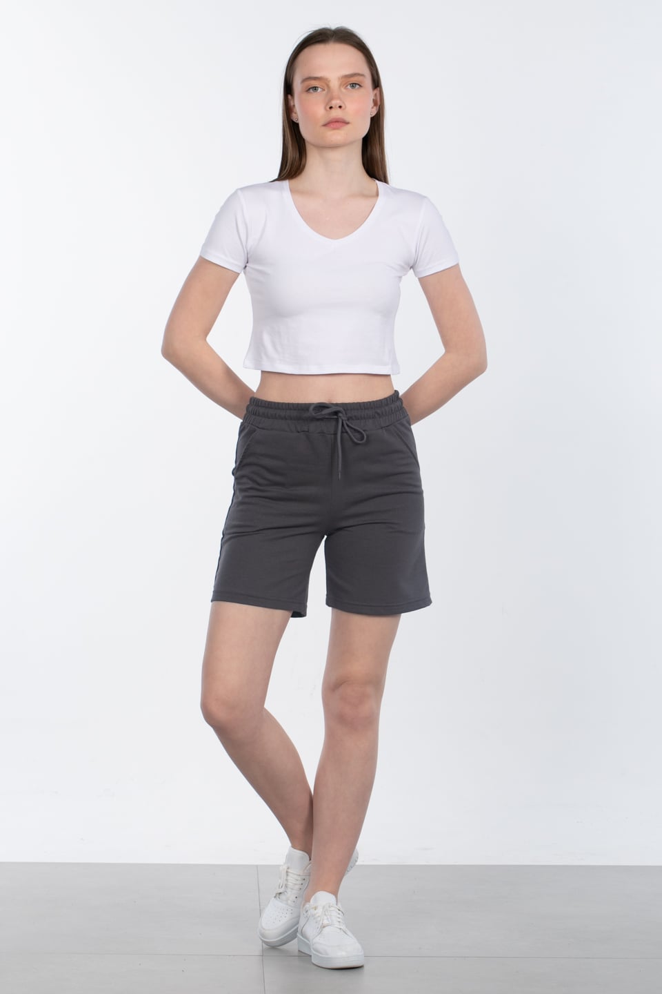 Beli lastikli cepli şort-DVN0295 Antrasit