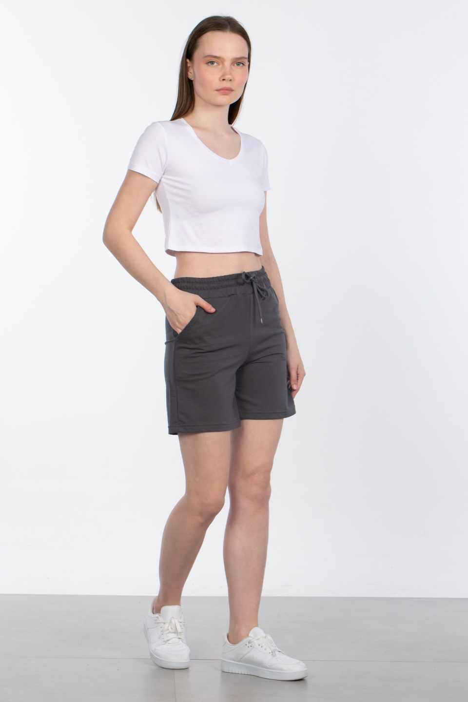 Beli lastikli cepli şort-DVN0295 Antrasit