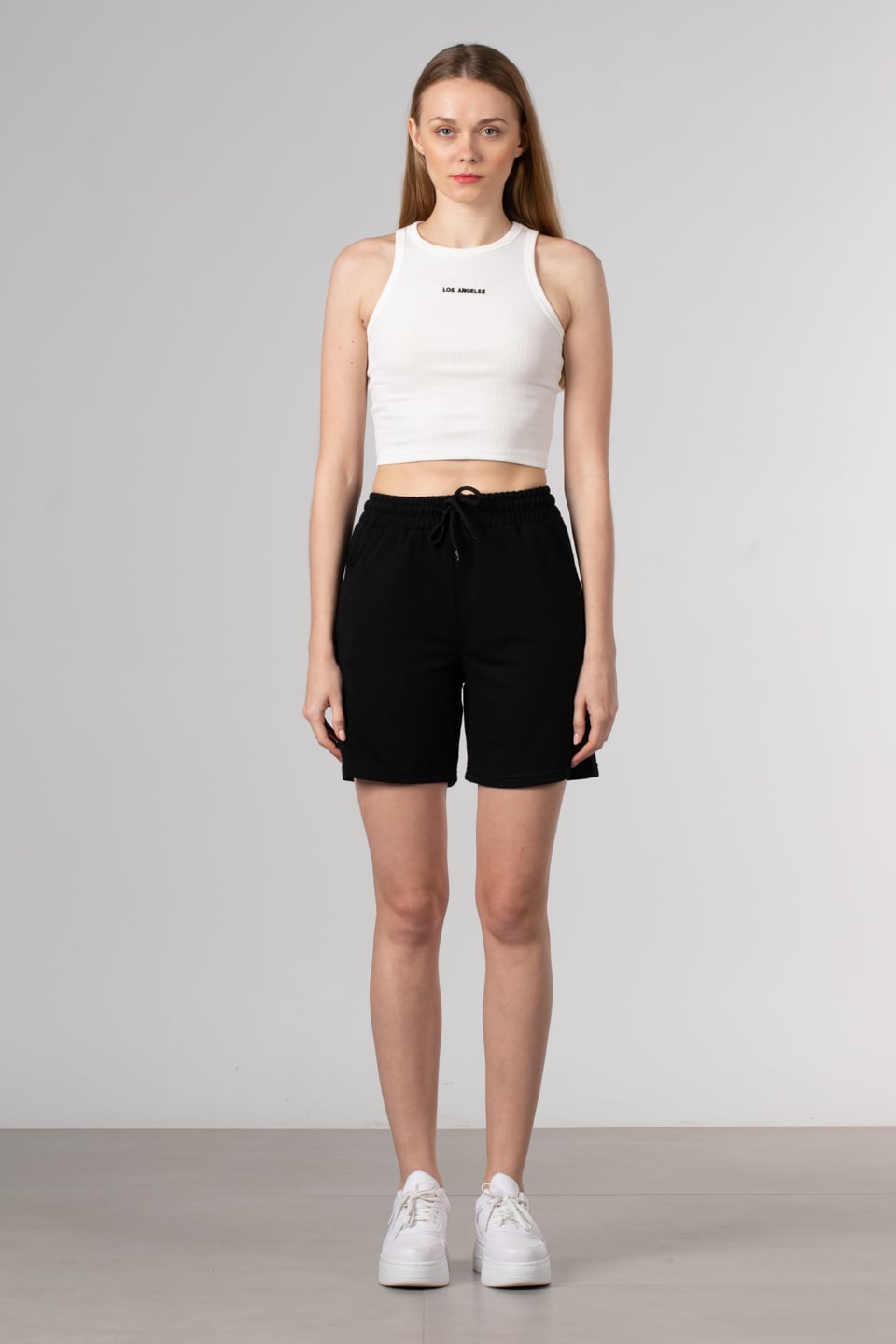 Beli lastikli cepli şort-DVN0295 Siyah