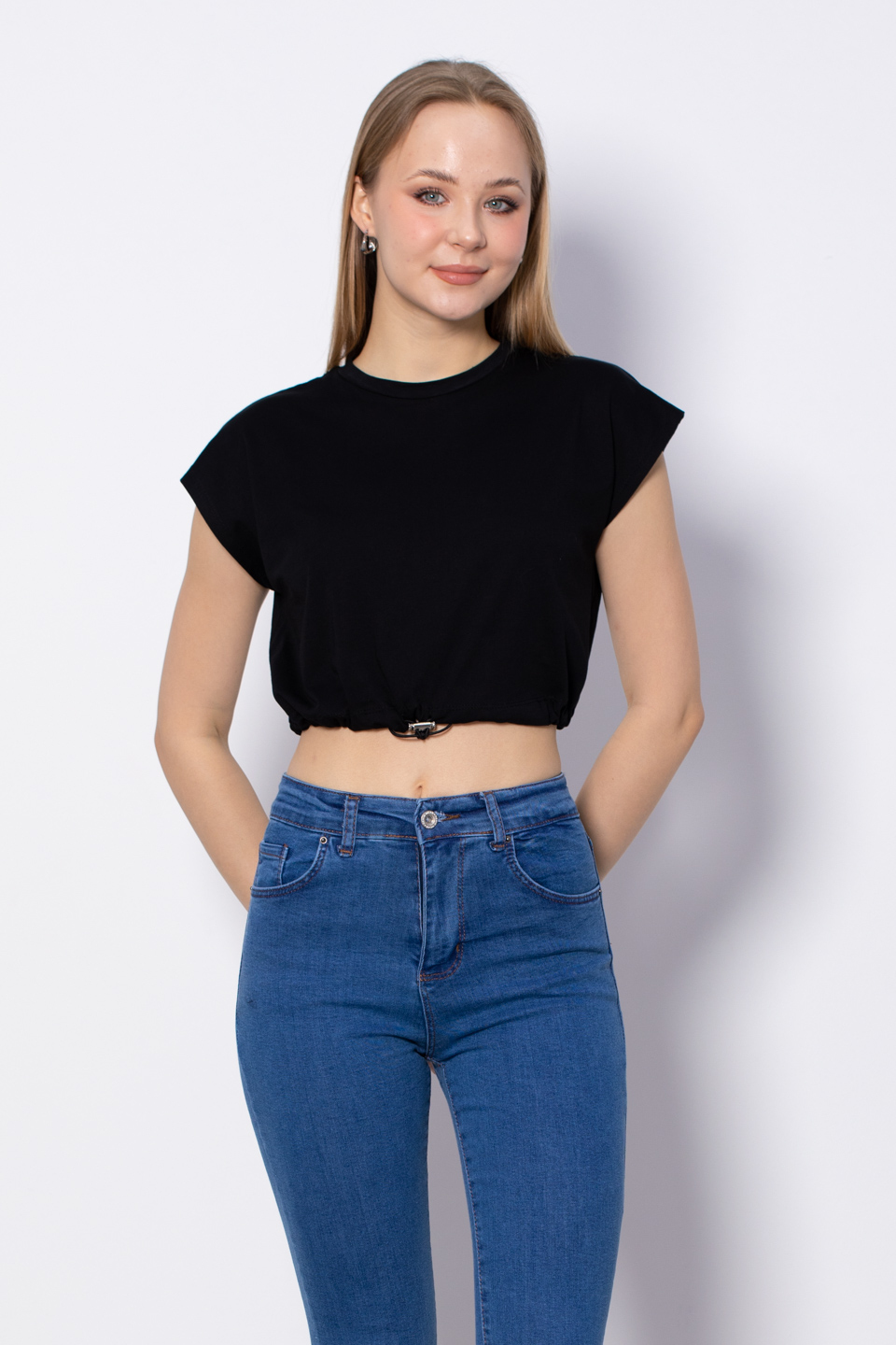 Beli Lastikli Crop T-Shirt - Siyah