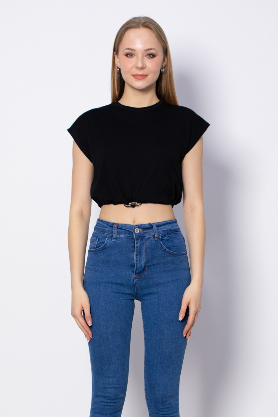 Beli Lastikli Crop T-Shirt - Siyah
