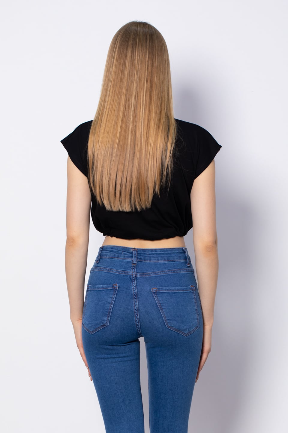 Beli Lastikli Crop T-Shirt - Siyah