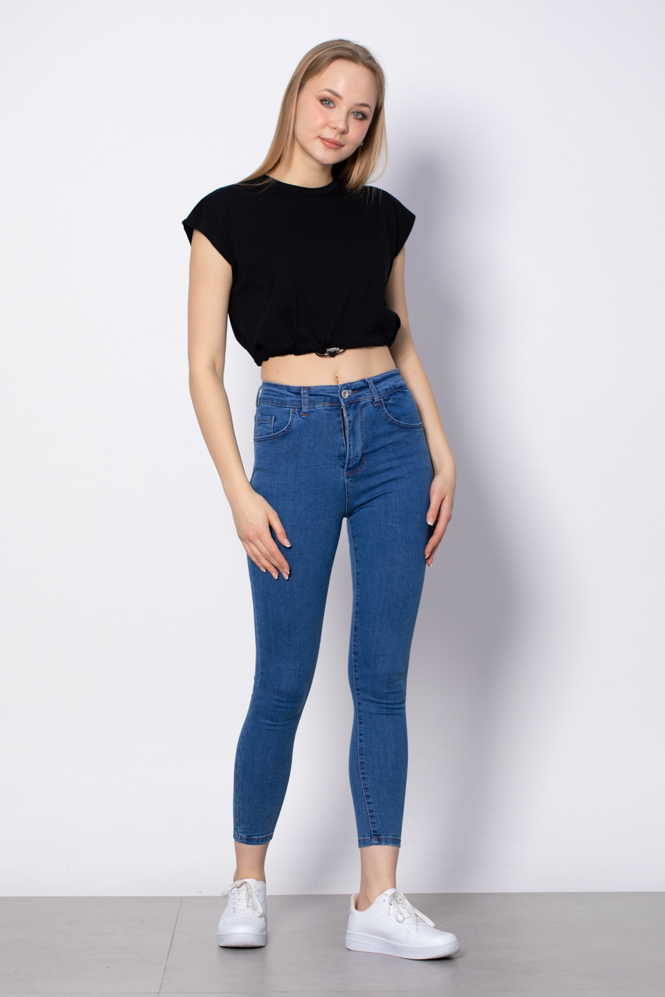 Beli Lastikli Crop T-Shirt - Siyah