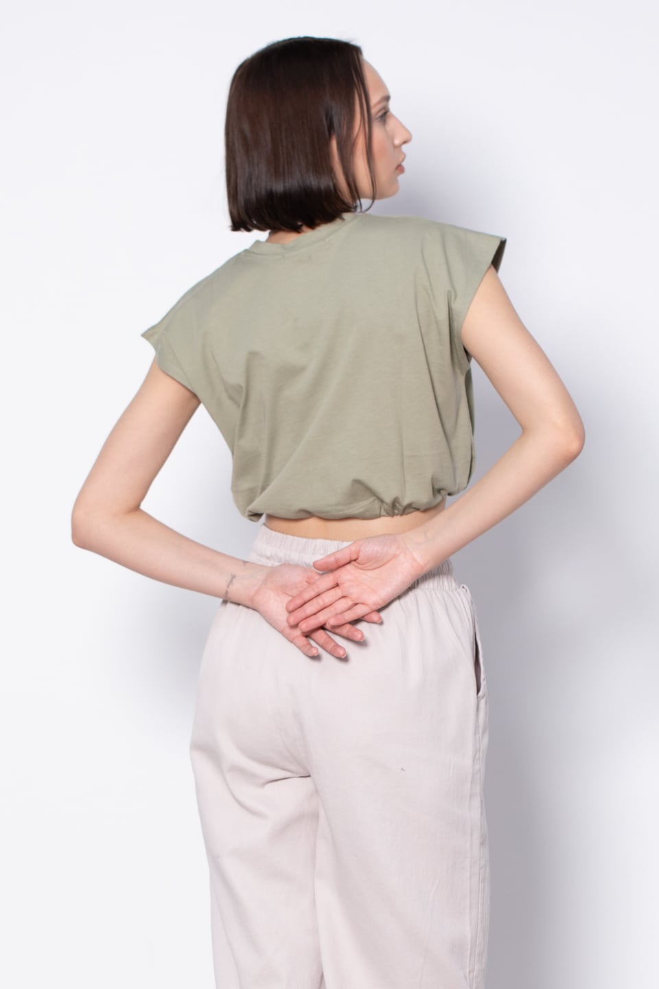 Beli Lastikli Crop T-Shirt - Yeşil