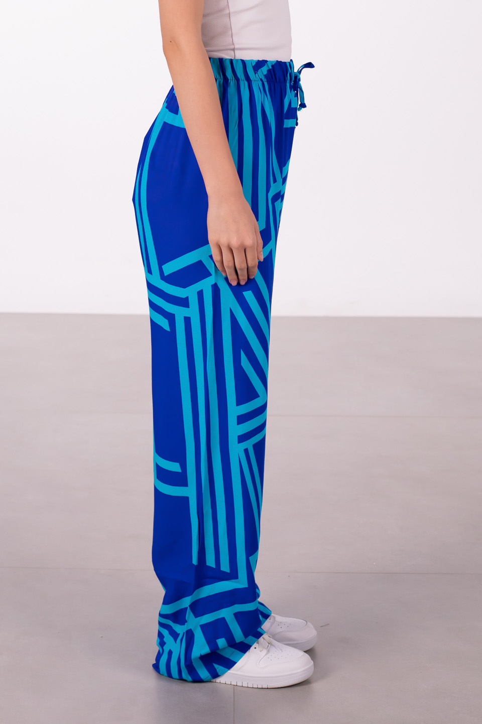 Beli lastikli desenli pantolon-1003 Saks/Turkuaz