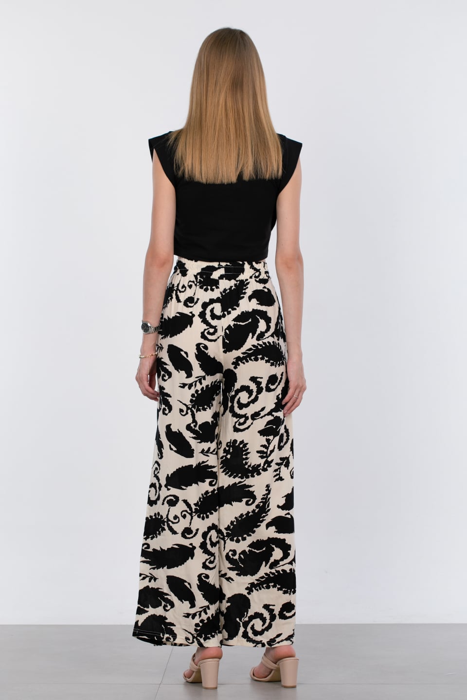 Beli lastikli desenli pantolon-4797 Şal Desen