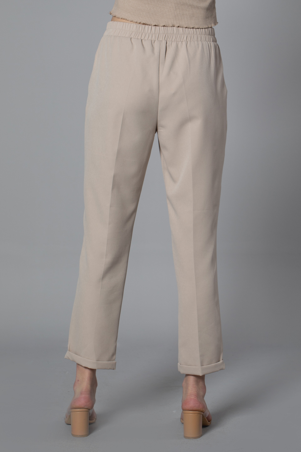 Beli lastikli double paça pantolon-0018 Taş