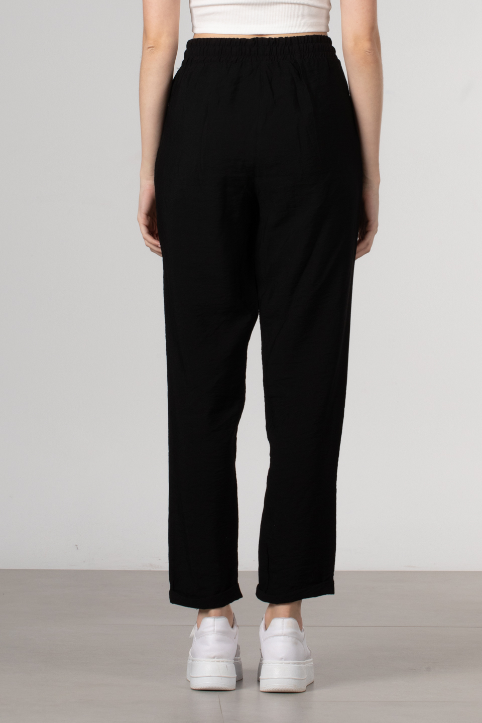 Beli lastikli double paça pantolon-66-5949 Siyah