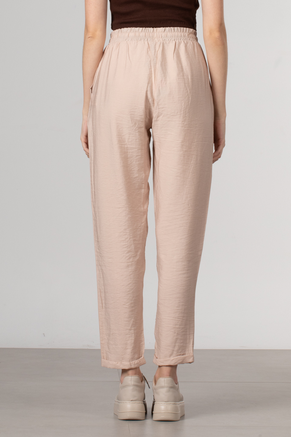 Beli Lastikli Double Paça Pantolon - Taş