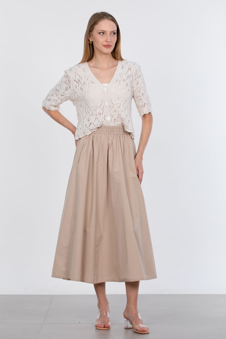 Beli lastikli etek-3950 Taş