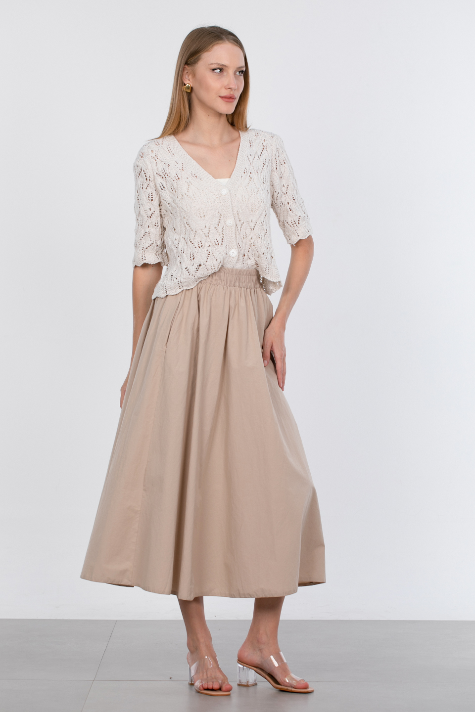 Beli lastikli etek-3950 Taş