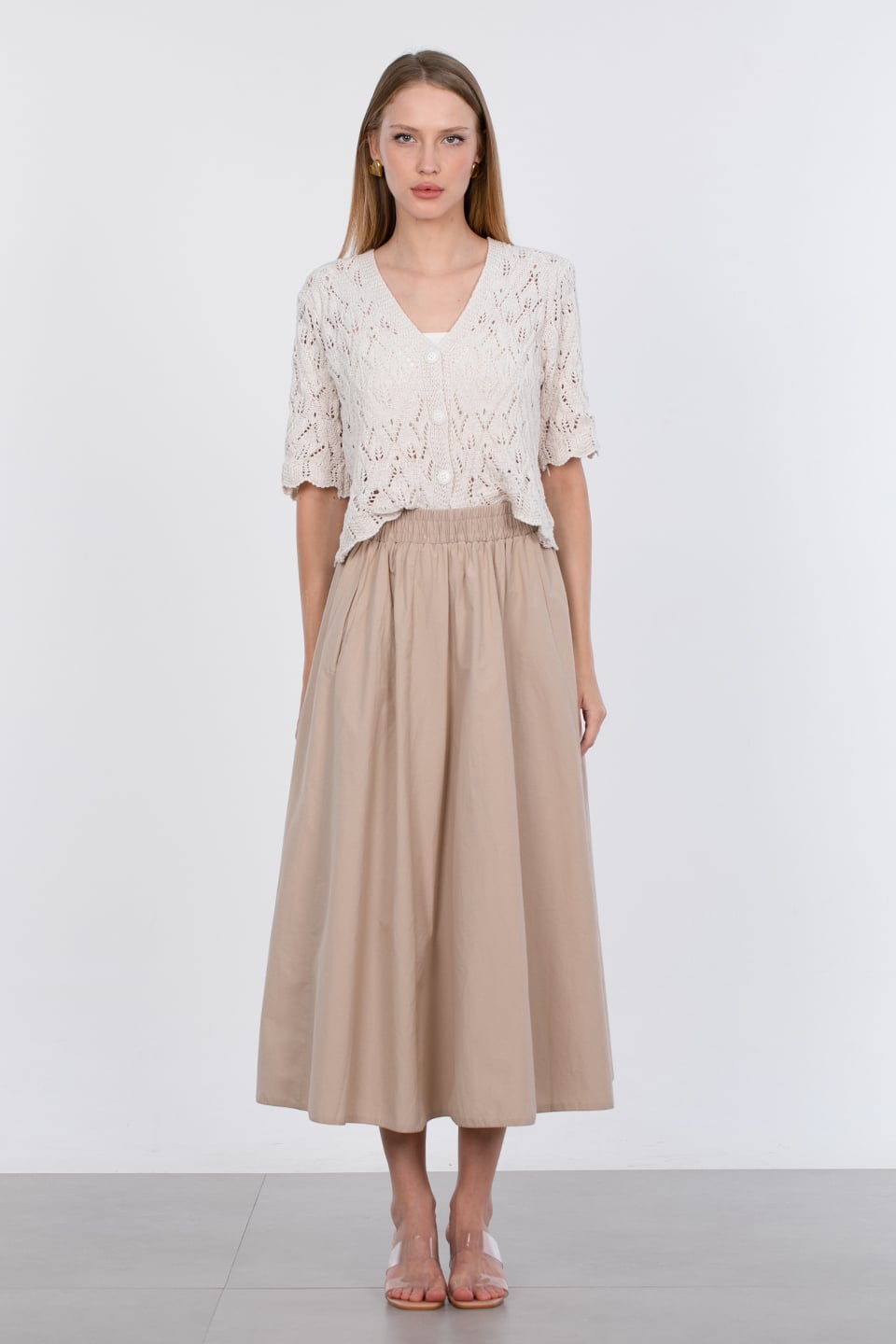 Beli lastikli etek-3950 Taş