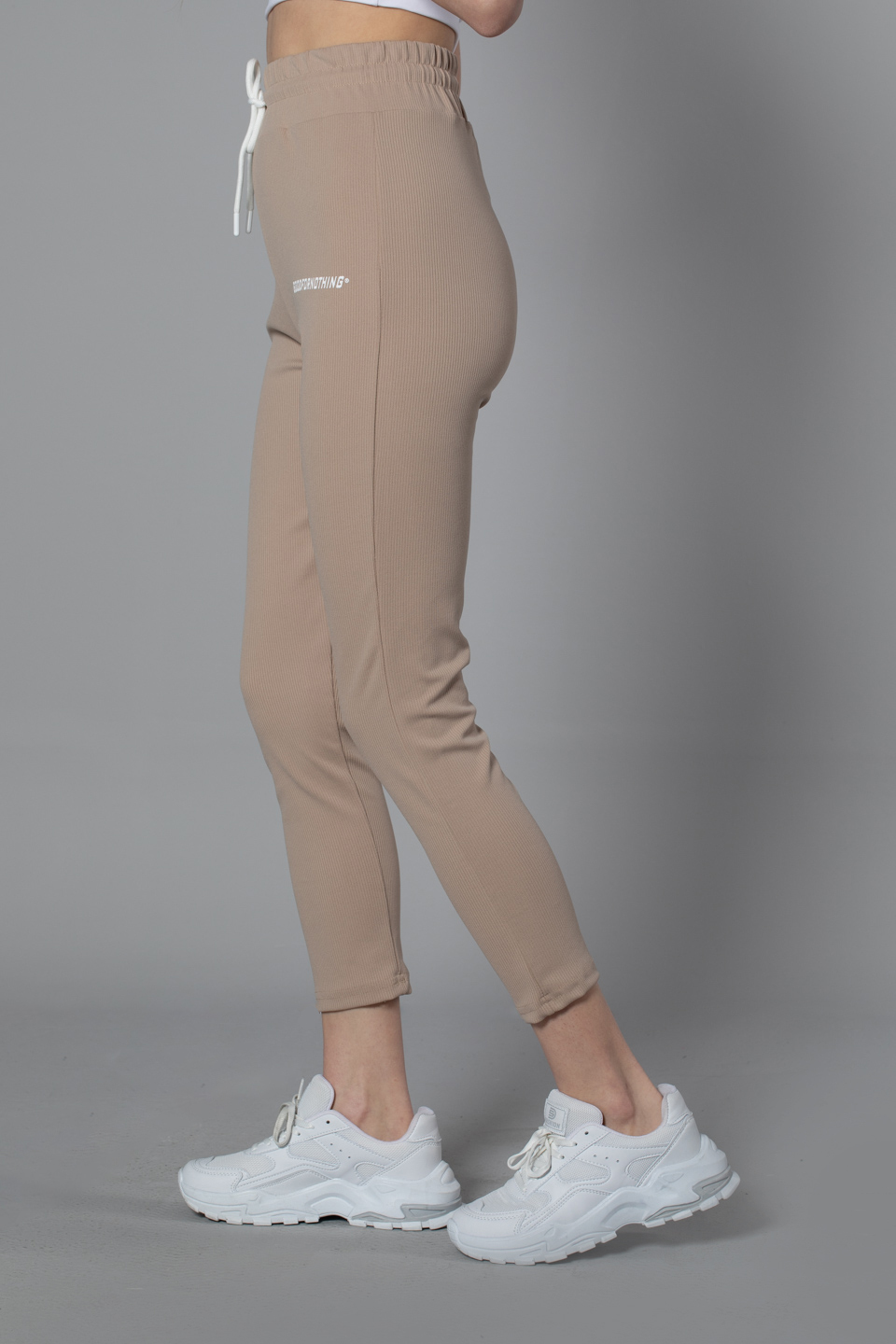 Beli lastikli fitilli eşofman altı-1366 Taş
