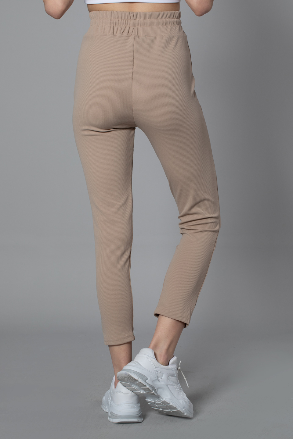 Beli lastikli fitilli eşofman altı-1366 Taş