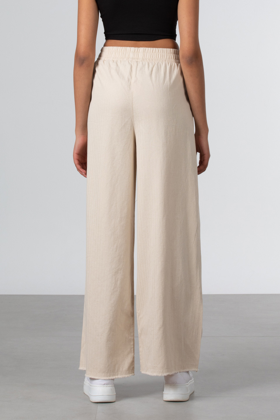 Beli lastikli friends baskılı pantolon-019-1 Taş