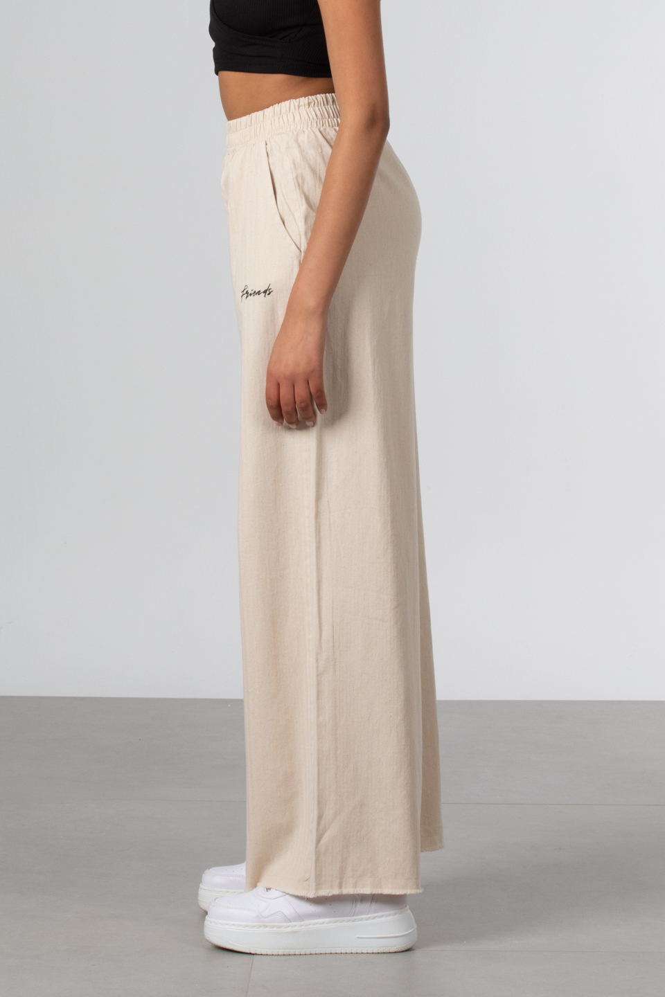 Beli lastikli friends baskılı pantolon-019-1 Taş