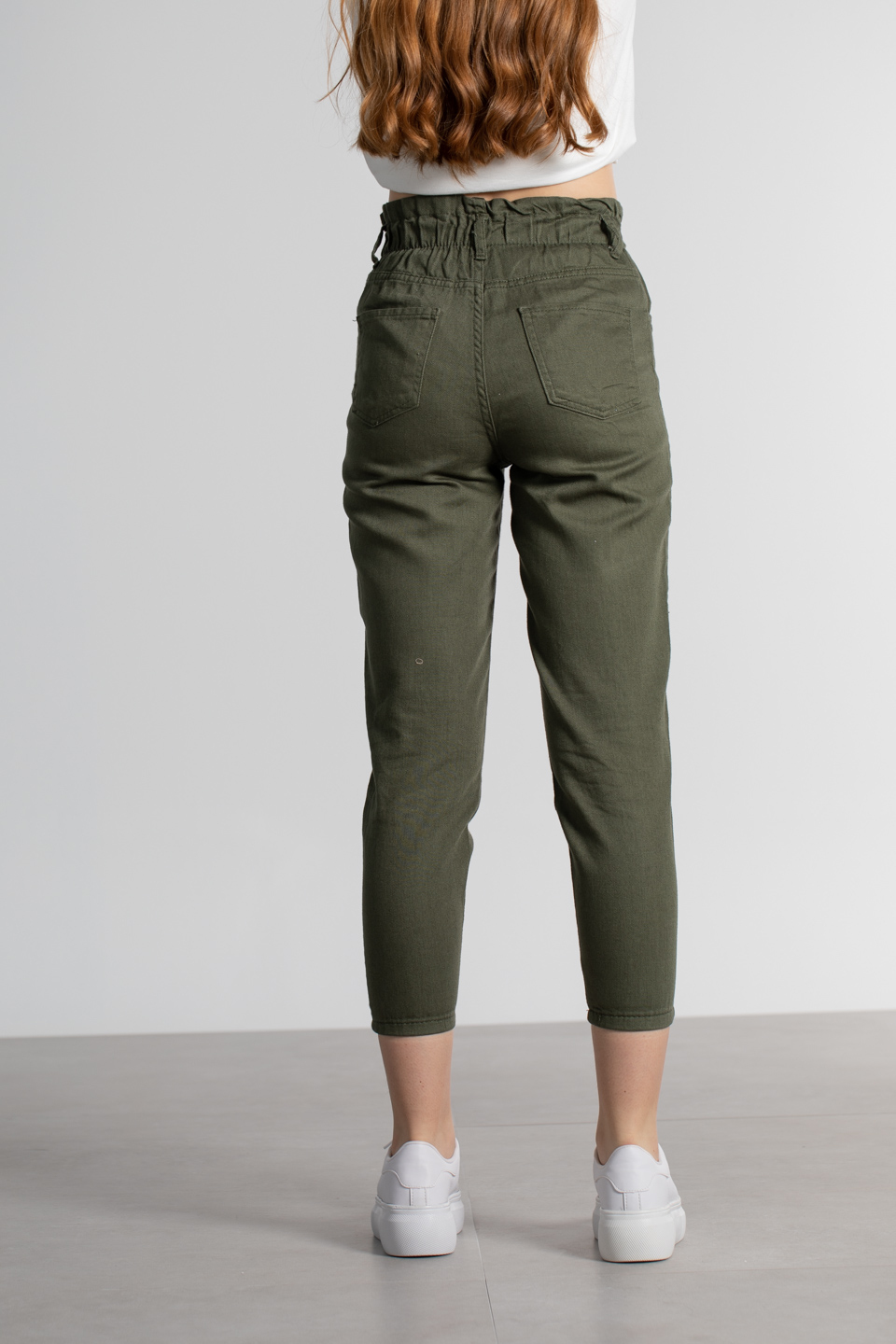Beli lastikli gabardin pantolon-258 Haki