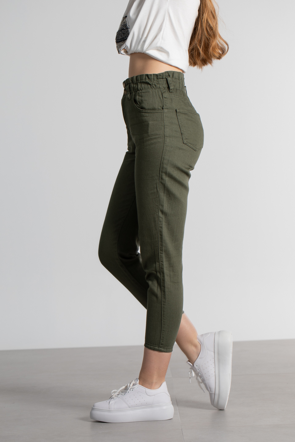 Beli lastikli gabardin pantolon-258 Haki