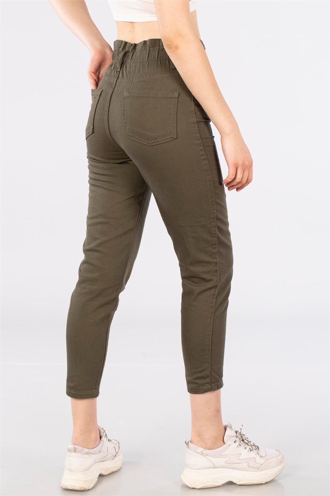 Beli Lastikli Gabardin Pantolon-Haki