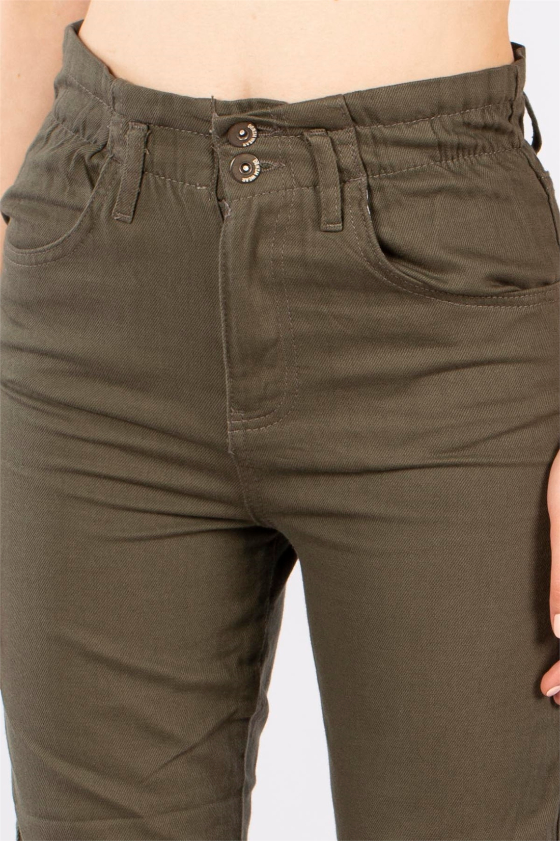 Beli Lastikli Gabardin Pantolon-Haki