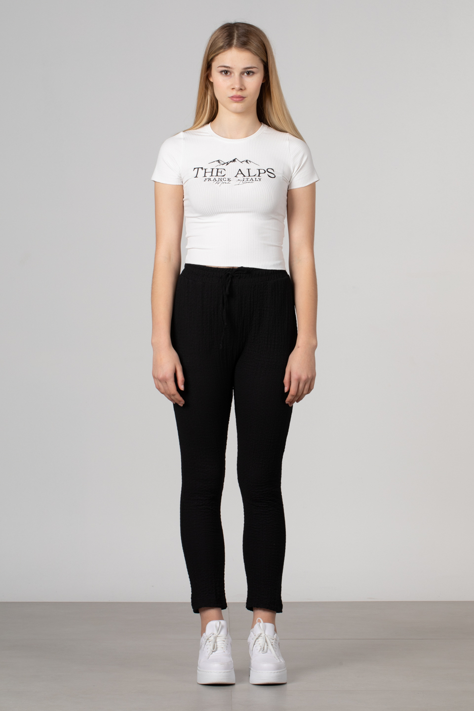 Beli lastikli gofre pantolon-S0013583 Siyah