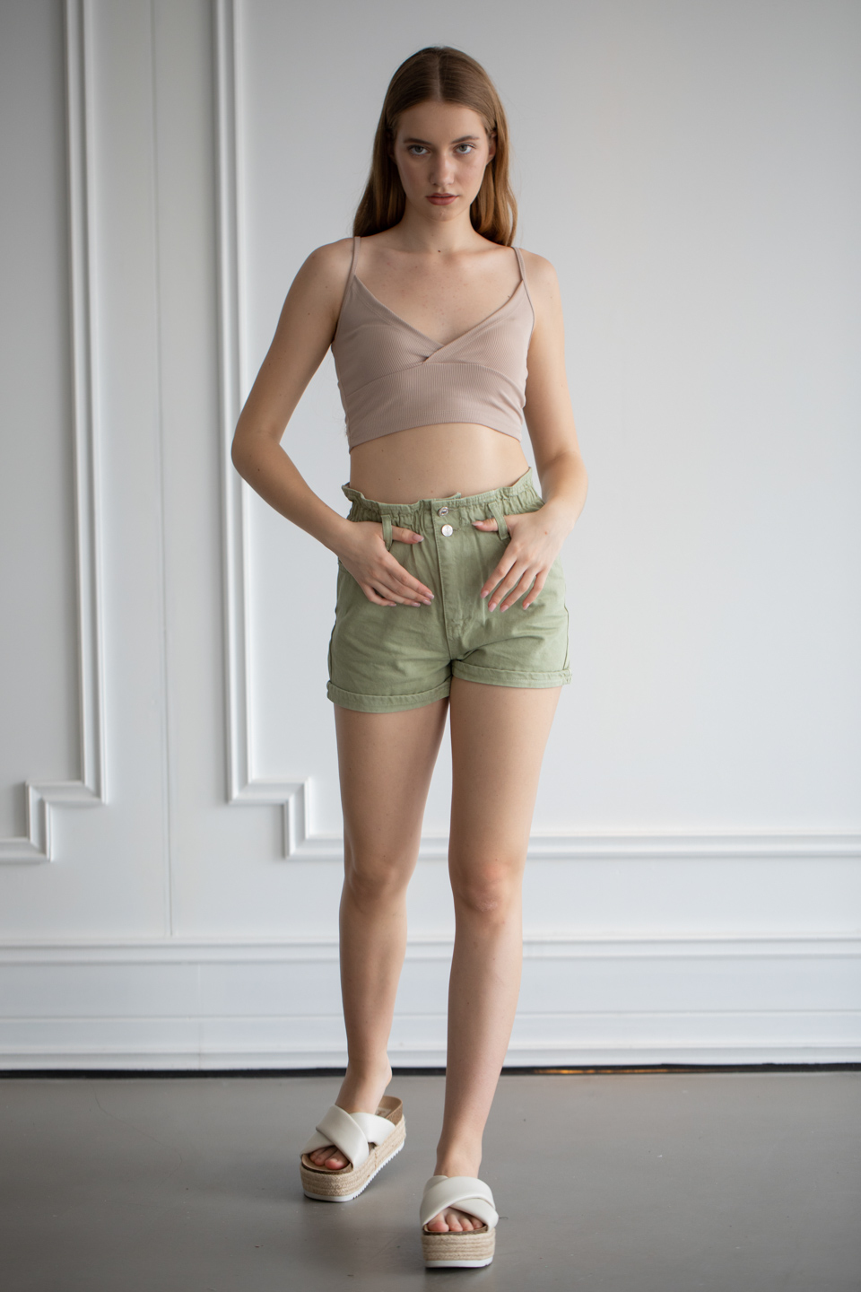 Beli lastikli jean şort-1094 Mint