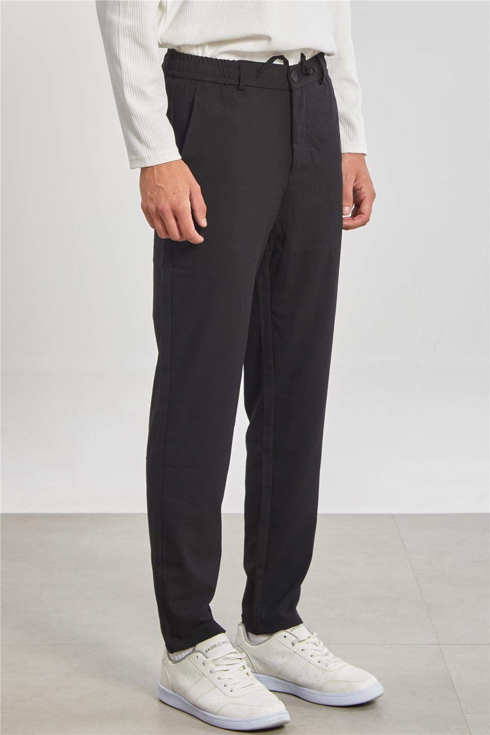 Beli Lastikli Jogger Erkek Pantolon - Siyah