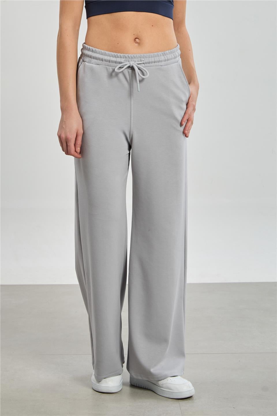 Beli lastikli modal bol paça pantolon-428 B.Gri