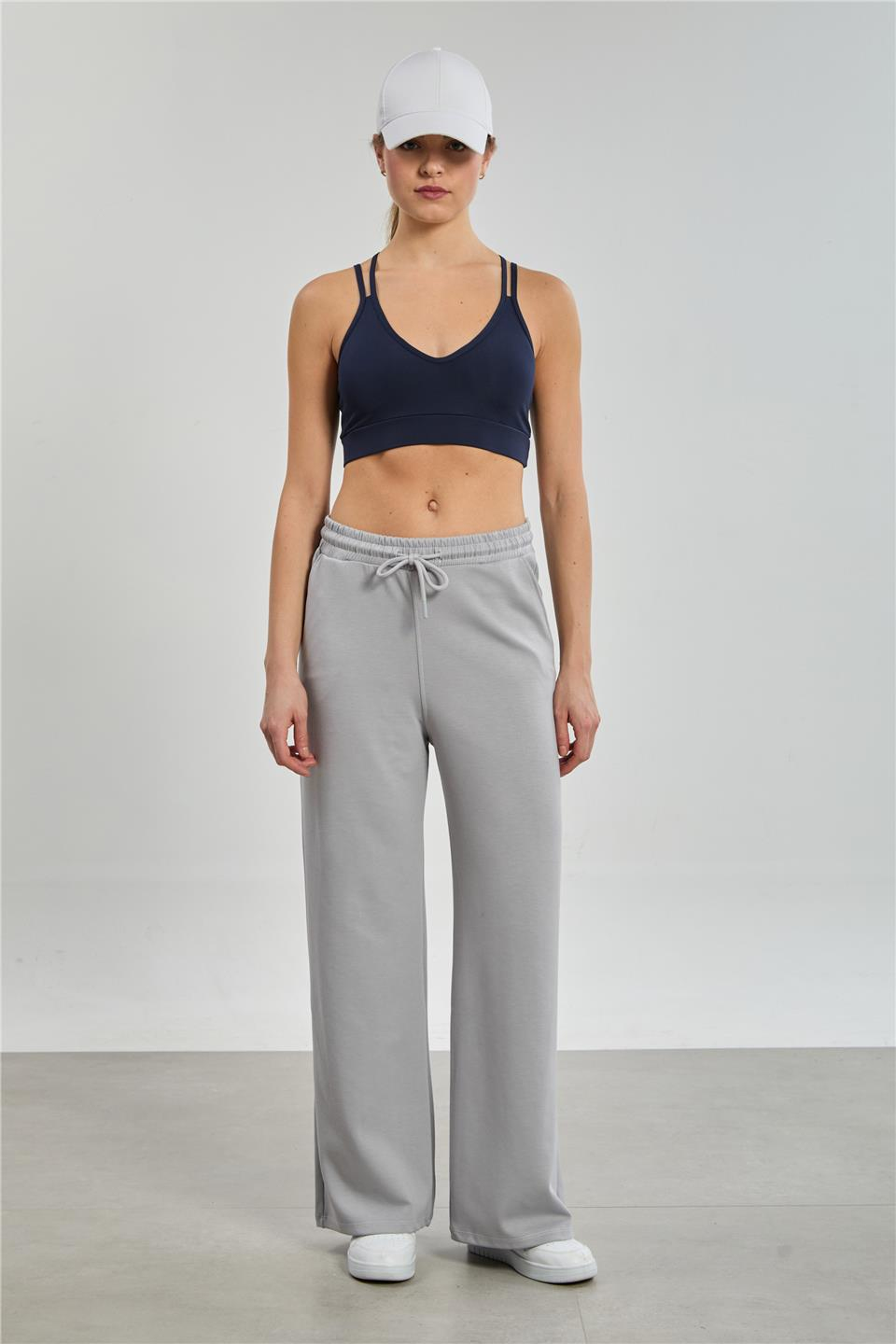 Beli lastikli modal bol paça pantolon-428 B.Gri