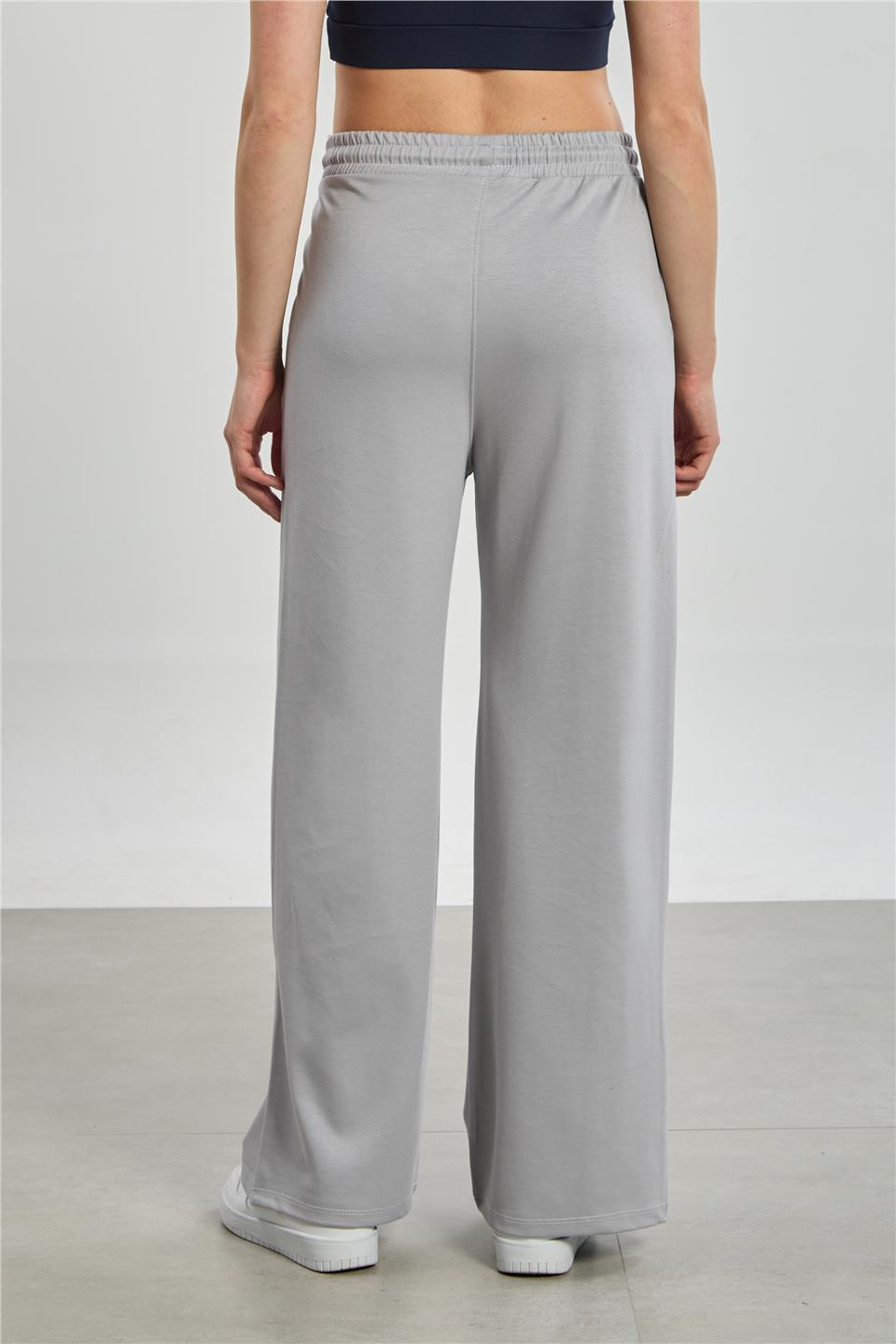 Beli lastikli modal bol paça pantolon-428 B.Gri