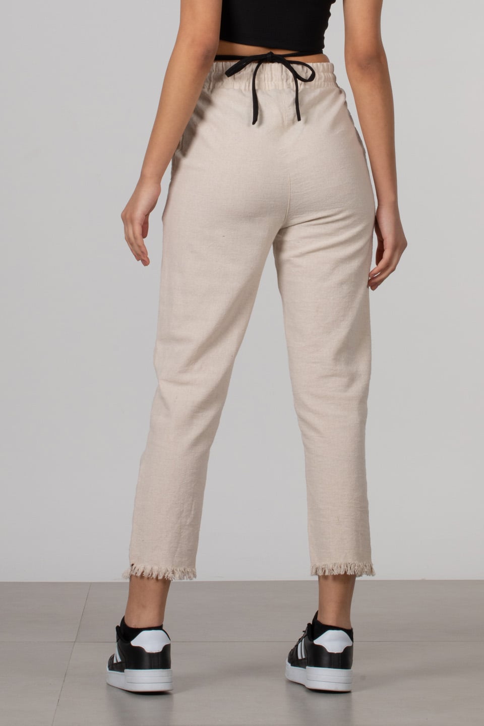 Beli lastikli pantolon-66-6005 Taş