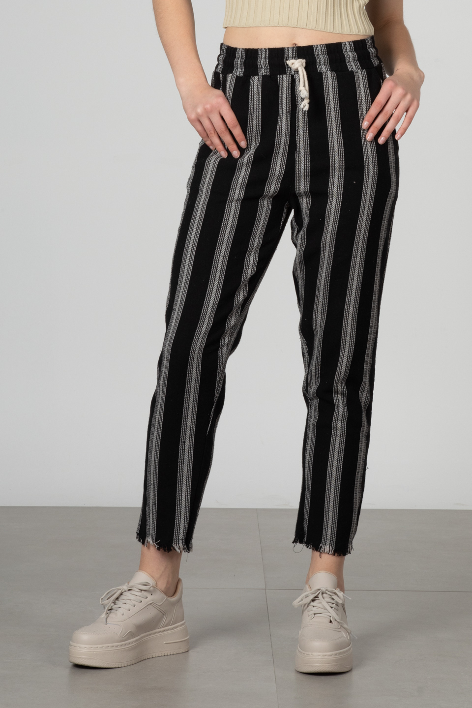 Beli lastikli pantolon-66-6695 Siyah