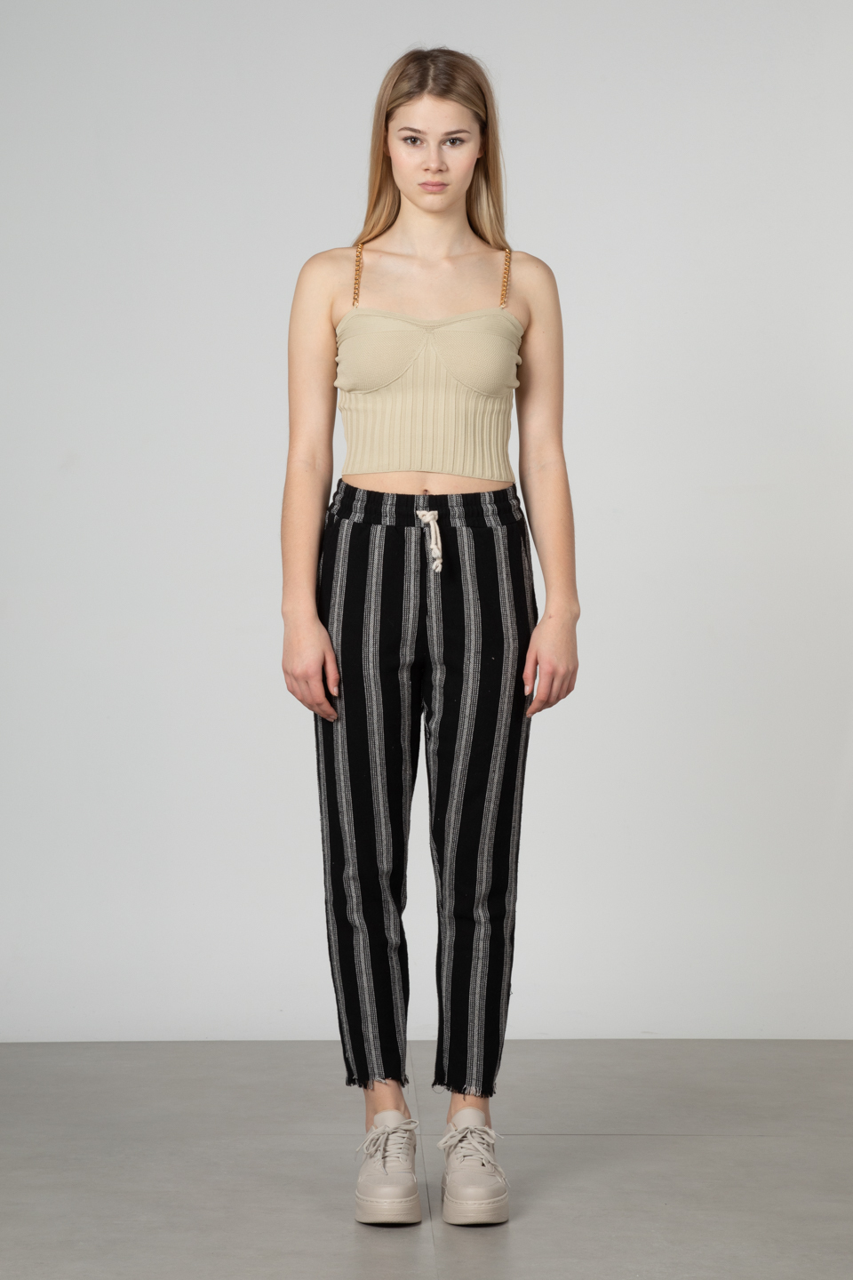 Beli lastikli pantolon-66-6695 Siyah