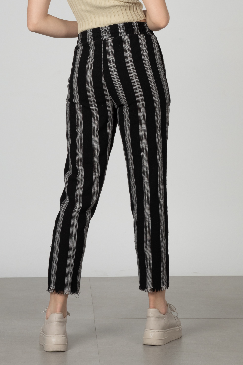 Beli lastikli pantolon-66-6695 Siyah
