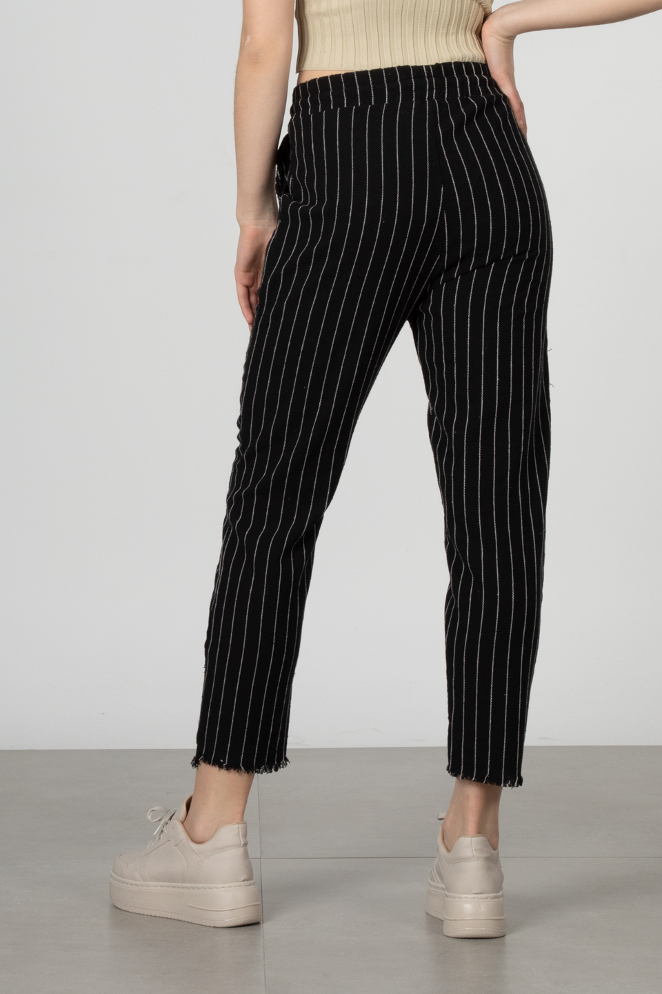 Beli lastikli pantolon-66-6695 Siyah/Ekru
