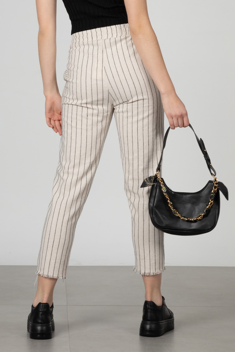Beli lastikli pantolon-66-6695 Taş/Siyah
