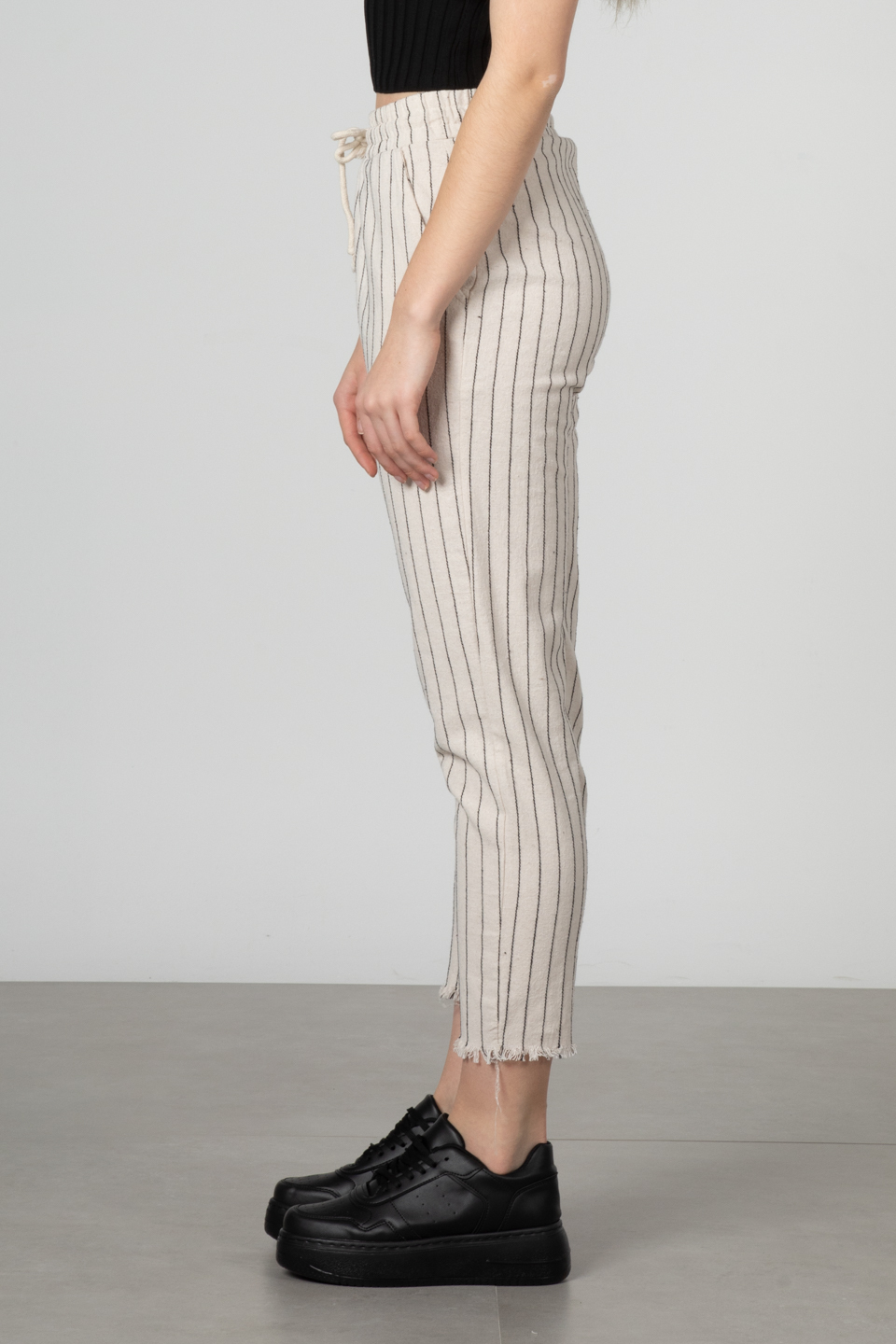 Beli lastikli pantolon-66-6695 Taş/Siyah