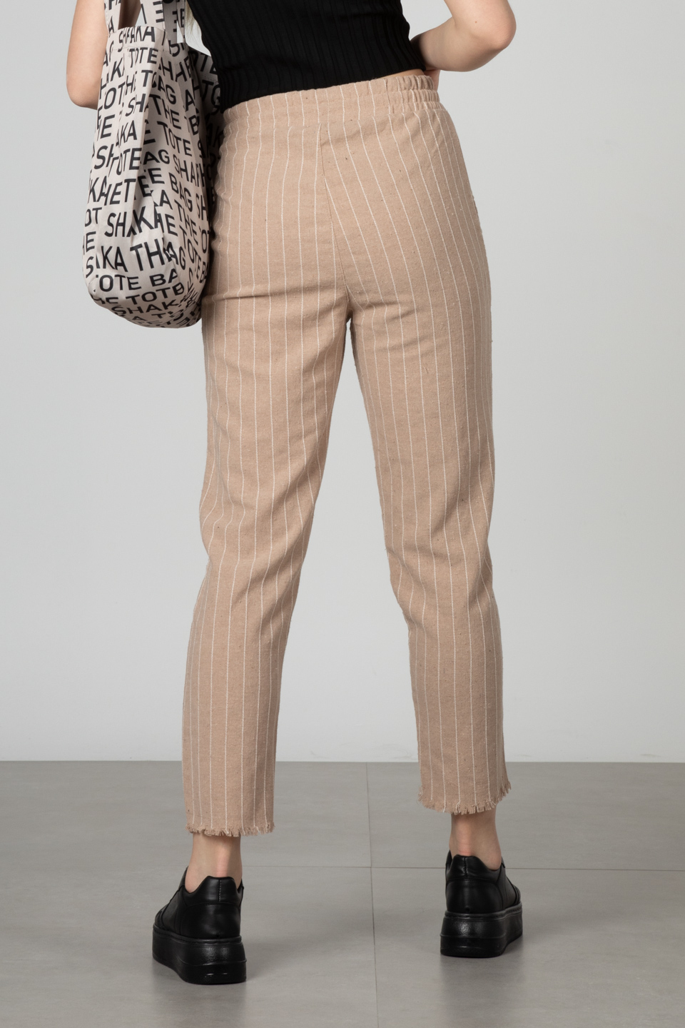 Beli lastikli pantolon-66-6695 Vizon/Ekru