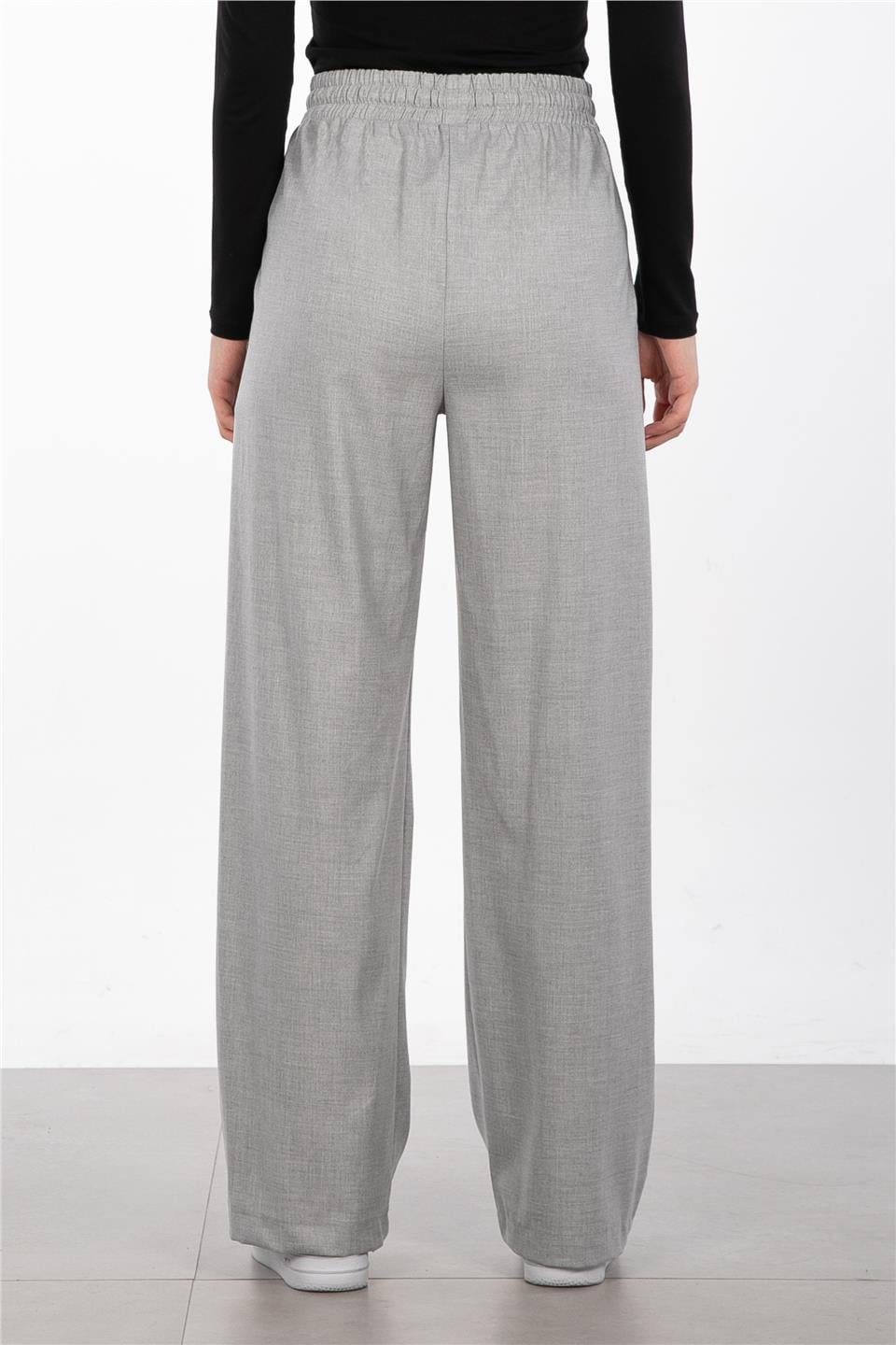 Beli lastikli pantolon-8365-1 A.Gri