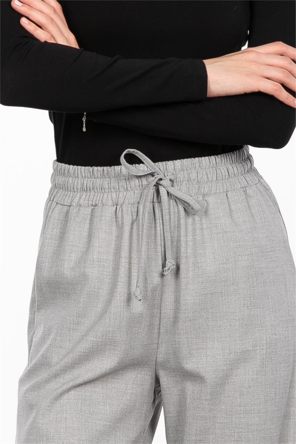 Beli lastikli pantolon-8365-1 A.Gri