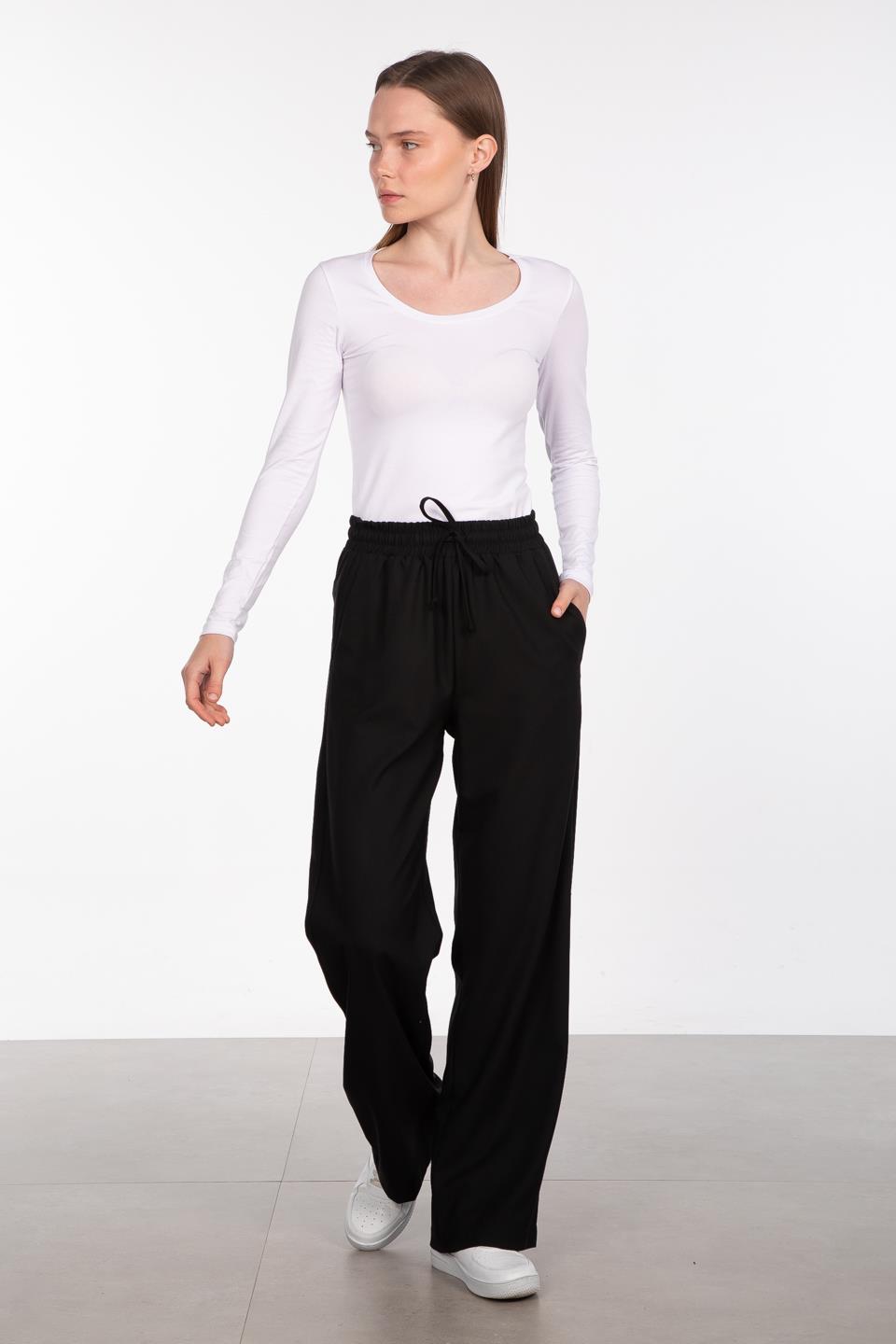 Beli lastikli pantolon-8365-1 Siyah
