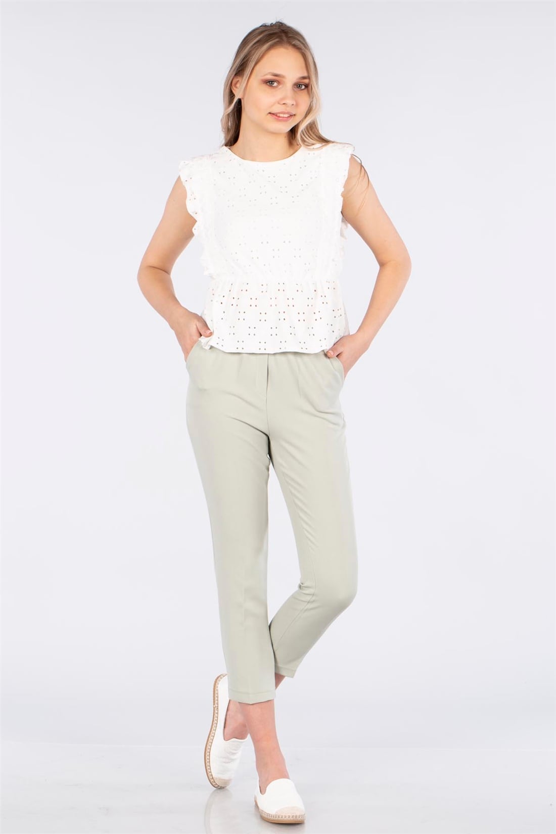 Beli Lastikli Pantolon-Mint
