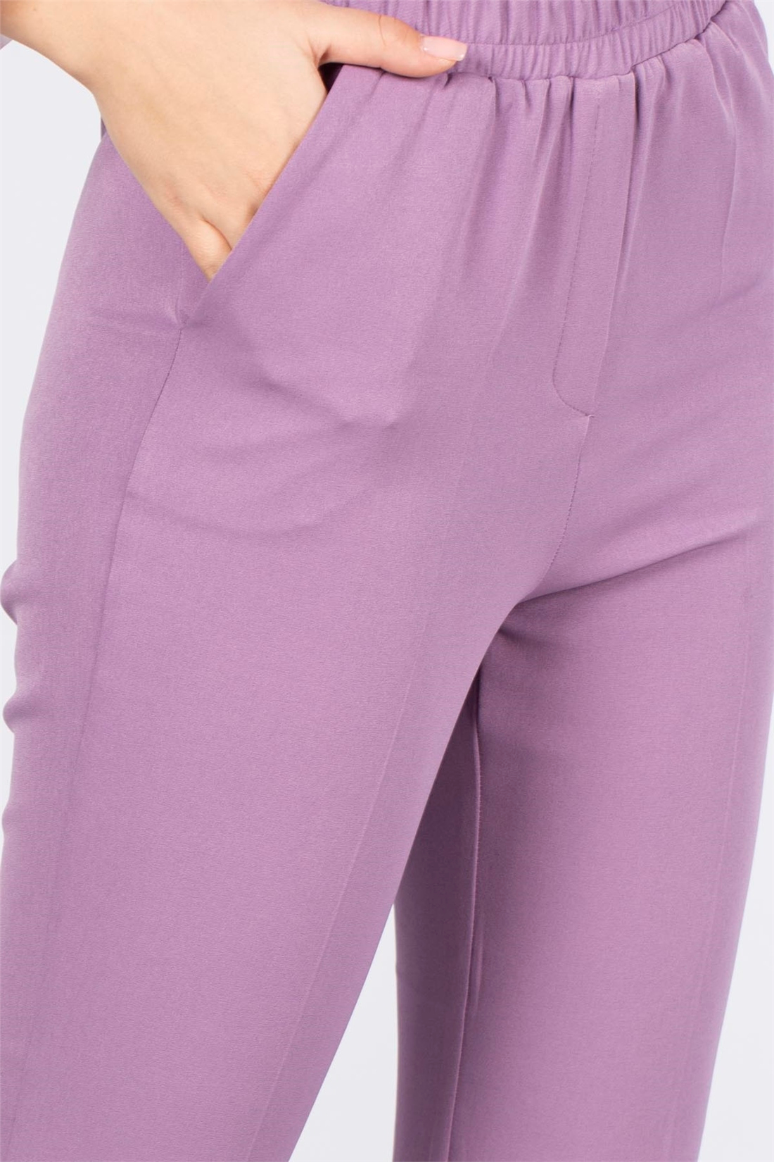 Beli Lastikli Pantolon-Mor